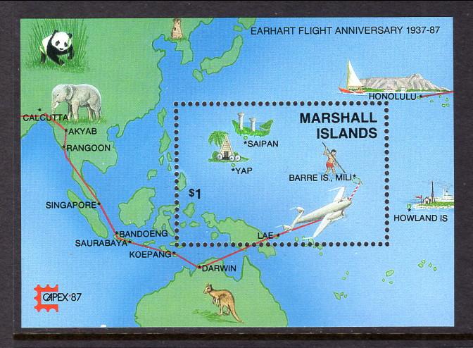 Marshall Islands 142 Map Earhart Flight Souvenir Sheet MNH VF