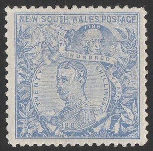 NEW SOUTH WALES 1905 Carrington 20/- cobalt-blue wmk crown A in circle, perf 12.