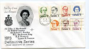 Canada 586//93 1973 Definitive Series, Prime Ministers, RoseCraft on one FDC