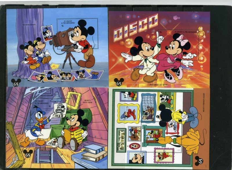 ST.VINCENT 1994 WALT DISNEY MICKEY 65 ANNIVERSARY SET OF 4 S/S MNH 