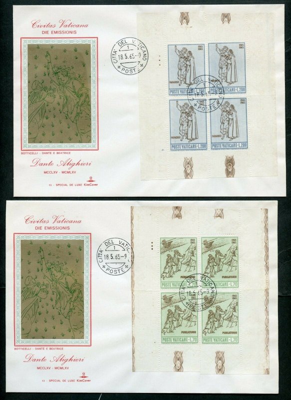 VATICAN CITY 1965 DANTE ALIGHIERI SIMULATED MINIATURE SHEETLET FIIRST DAY COVERS