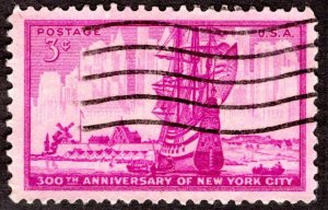 1953, US 3c, Dutch Ship in New Amsterdam Harbor, Used, Sc 1027