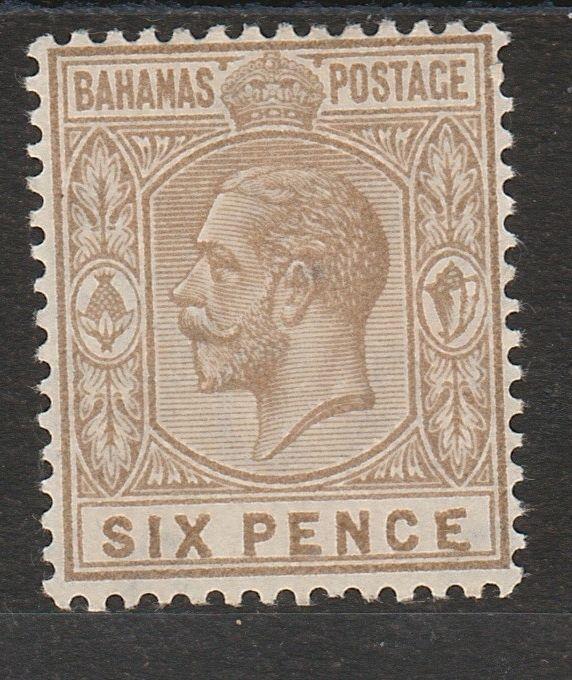 BAHAMAS 1912 KGV 6D VARIETY MALFORMED E WMK MULTI CROWN CA