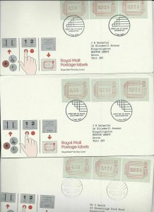 ROYAL MAIL,  AUTOMATIC MACHINE  LABELS , A.T.M. STAMPS  ON  FIRST DAY COVERS