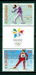 Slovenia Scott #317a MNH Olympics 1998 Nagano PAIR + LABEL CV$3+