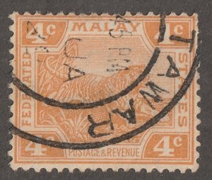 Malaya Stamp, Scott#57, used, hinged,  tiger,  orange, #M-57