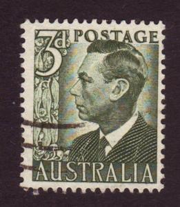 Australia 1951 Sc#233, SG#237d 3d Green KGVI, Kings, Royalty USED