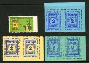 1951 Hawaiian Philatelic Exhibition Cinderella Corner Margin Pairs MNH