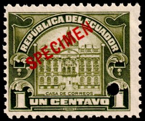 ✔️ ECUADOR 1920 - POST OFFICE POSTAL TAX SPECIMEN & PUNCH  SC. RA10 MNH [001]
