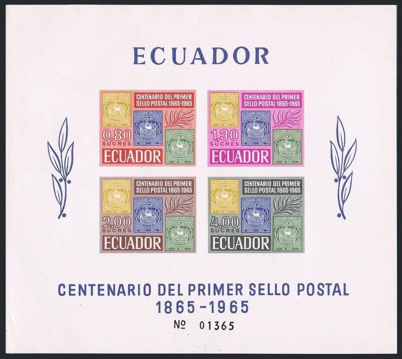 Ecuador 744-747,747a sheet,MNH.Michel 1186-1189,Bl.13. Postage stamps-100,1965