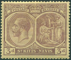 St Kitts-Nevis 1926 3d purple on yellow SG45a unused