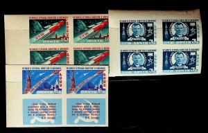 RUSSIA Sc 2463-65 IMPERF NH BLOCKS OF 4 OF 1961 - SPACE - Y.GAGARIN (JS23)