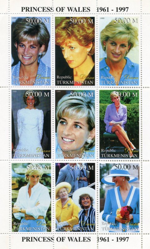 Turkmenistan 1999 PRINCESS DIANA Sheet Perforated Mint (NH)