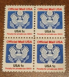 US Stamps Scott# O127 Official Mail 1983 MNH Blk of 4