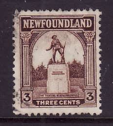 Newfoundland-Sc#133-used 3c brown War Memorial -1923-id#313-