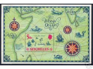 Seychelles 284 MNH - SHIPS, MAPS, MARINE LIFE (crease)