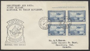 1942 Flight Cover Registered AP 15 Montreal to Trois Rivieres PQ AAMC #4203 #C6