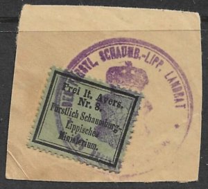 GERMANY / SCHAUMBURG LIPPE c1900 Free Frank Official Stamp on Piece VFU