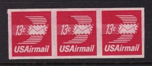 1971 Imperforate striip Sc C83a 13c Winged Airmail Envelope coil error MNH (L4