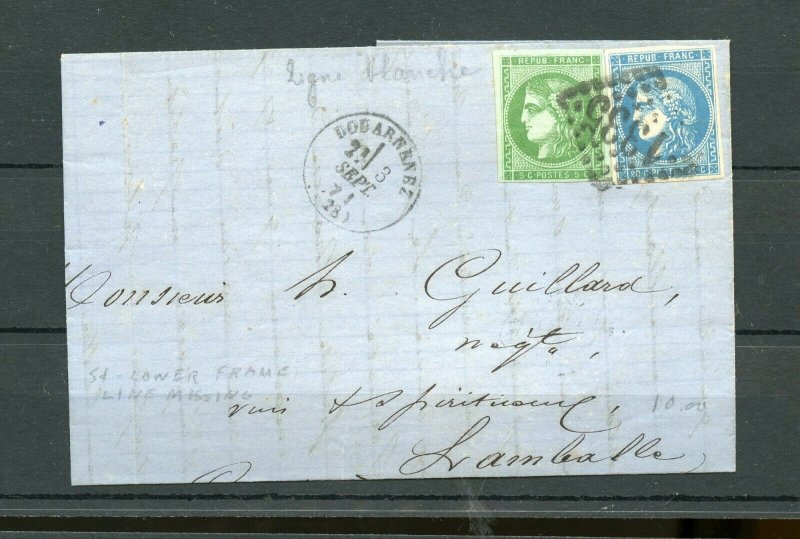 FRANCE BORDEAUX ISSUE SCOTT #41, 45 MIXED FRANKING DOUARNENEZ TO LAMBALLE 