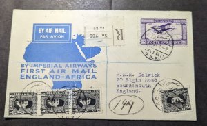 1931 Registered Egypt Airmail First Flight Cover FFC Cairo to England