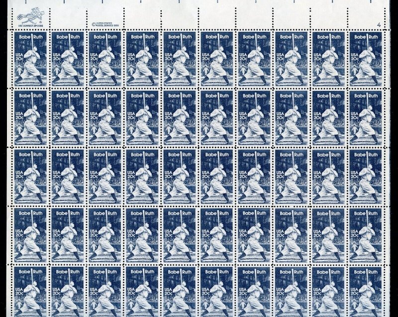 UNITED STATES SCOTT #2046 BABE RUTH SHEET(50) MINT NH