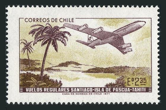 Chile 413 two stamps, MNH. Regular flights Santiago - Easter Island - Tahiti,