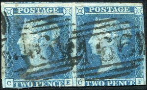 Great Britain - Scott #4 - 1841 QV 2d Blue - Pair - Used