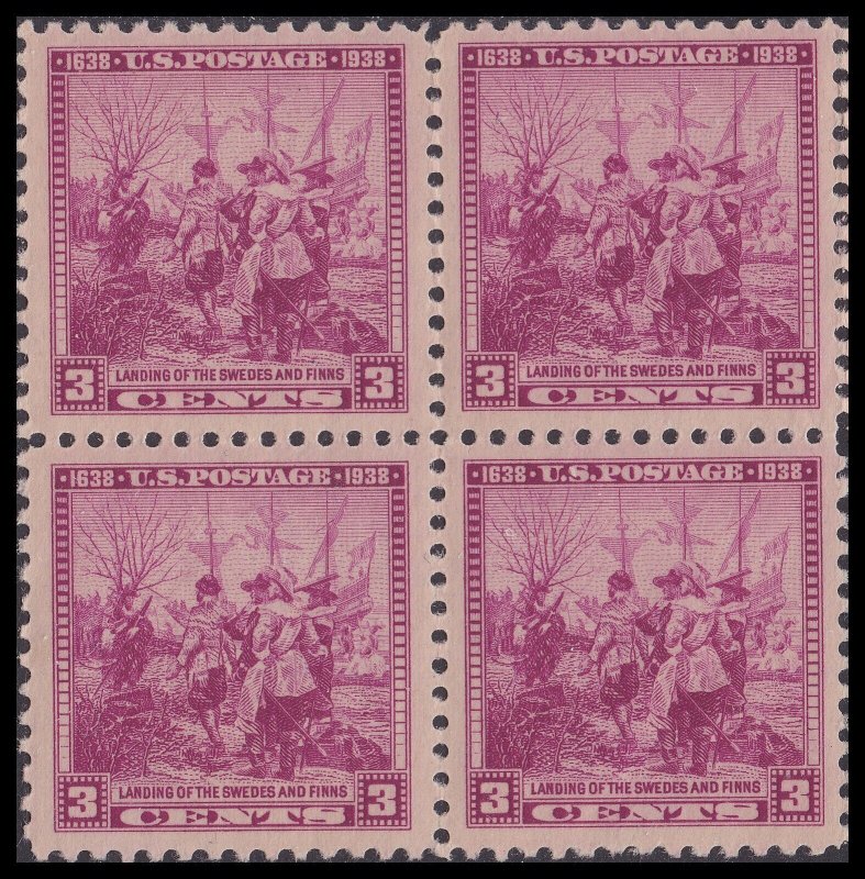 US 836 Swedish-FinnishTercentenary 3c block (4 stamps) MNH 1938 