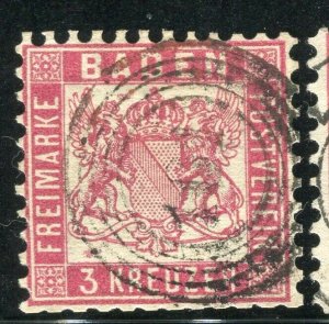 GERMANY; BADEN 1862 early classic issue used 3k. value