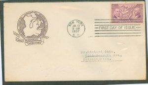 US 795 1937 3c Northwest Territory (single) on an addressed (typed) FDC with a House of Farnum cachet