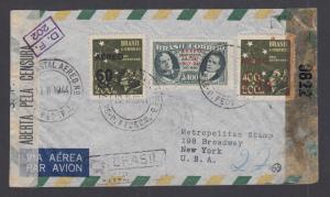 Brazil Sc C45, C57v, C59 on 1944 Censored Registered Air Mail Cover, Error.