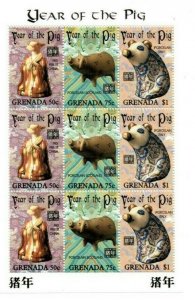 Grenada - 1995 - Year Of Pig - Sheet Of 9 - MNH