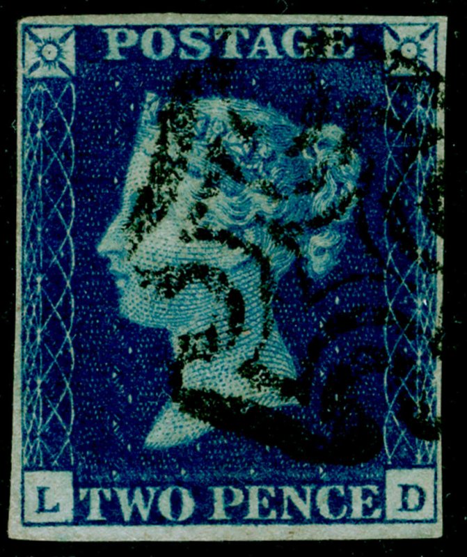 GB 1840 SG4, 2d deep full blue, FINE USED. Cat £1200. BLACK MX. LD 