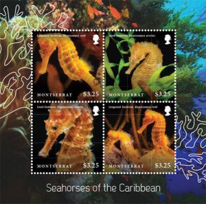 Montserrat 2015 - Seahorses Marine Life - Sheet of 4 Stamps - Scott #1363 - MNH