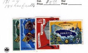Jamaica #181-184 184 has faults Used - Stamp - CAT VALUE $5.50