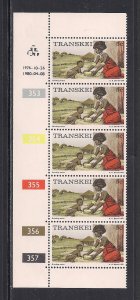 SOUTH AFRICA - TRANSKEI SC# 9a  CONTROL STRIP/5  #353-57   FVF/MNH 1976