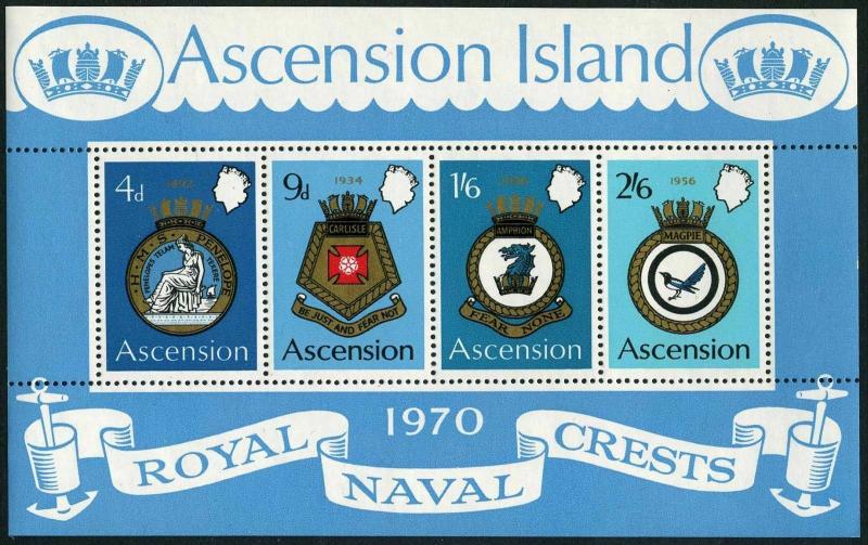 Ascension 134-137,137a,MNH.Michel 134-137,Bl.2.Naval Arms 1970:Penelope,Carlisle