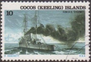 Cocos Islands 1976 SG23 10c Ship HMAS Sydney FU