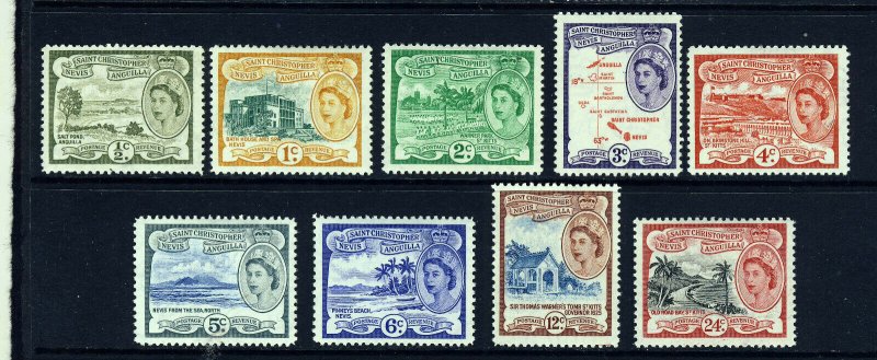 ST.CHRISTOPHER NEVIS & ANGUILLA QE II 1954-63  Set to 24c. SG 106a - SG 114 MINT