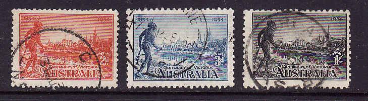 Australia-Sc.#142-4-used Centenary of Victoria set-1934-