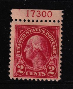 1923 Washington 2c carmine Sc 554 MNH top plate number single CV $15 (T11