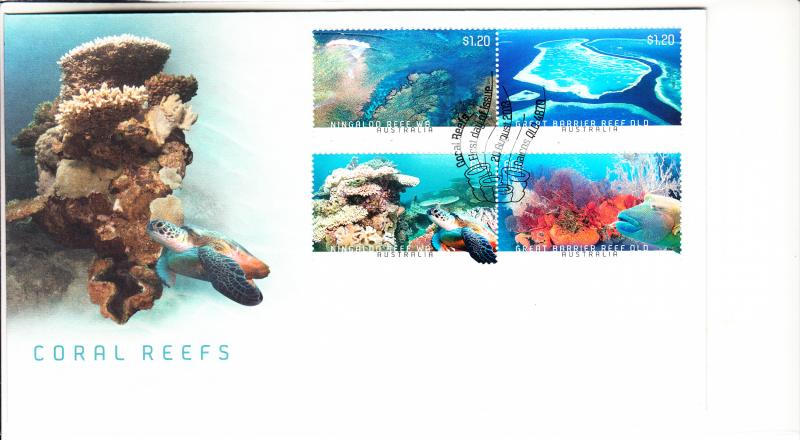 Australia 2013 FDC Scott #3975a, #3977a Set of 2 Pairs Coral Reefs