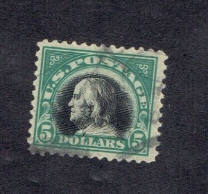 US #524, 5 DOLLARS, FRANKLIN, GREEN & BLACK, USED, VG CENTERING,  SCV $30.00