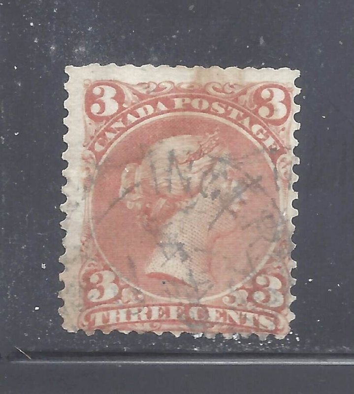 Canada # 25ii USED 3c ROSE-RED LARGE QUEEN INGERSOL ONT BS26429