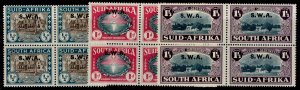 SOUTH WEST AFRICA GVI SG111-113, 1939 Huguenots set, NH MINT. Cat £130. BLOCKS