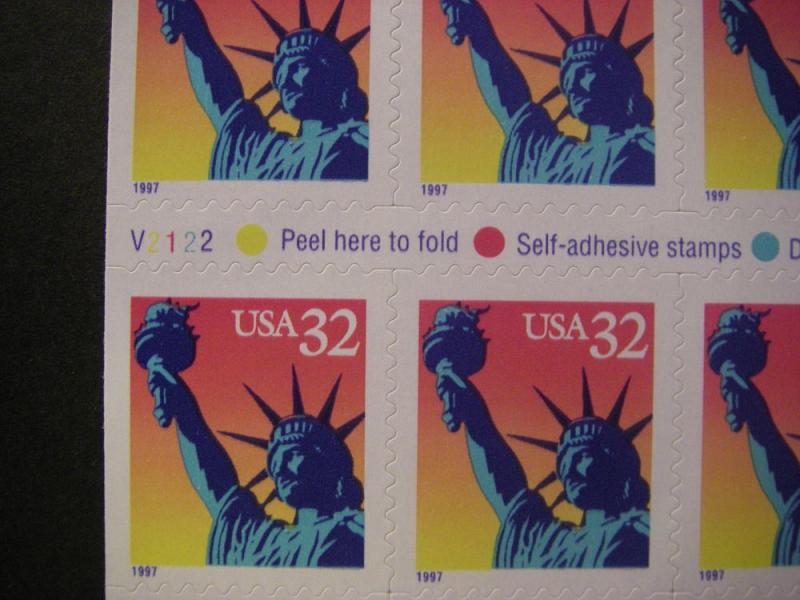 Scott 3122a, 32c Statue of Liberty, Pane of 20, #V2122, Stamps Etc backing, MNH