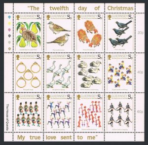 Guernsey 307a sheet, MNH. Mi 298-309. The Twelfth Day of Christmas, 1984. Birds.