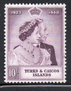 Turks & Caicos Sc 93 1948 10/ George VI & Elizabeth Anniversary stamp mint