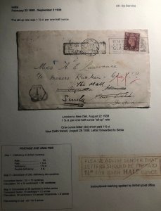 1938 London England Postage Due Cover To Simla India Slogan Cancel